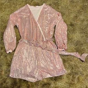 NWOT Pink sequin romper Size L